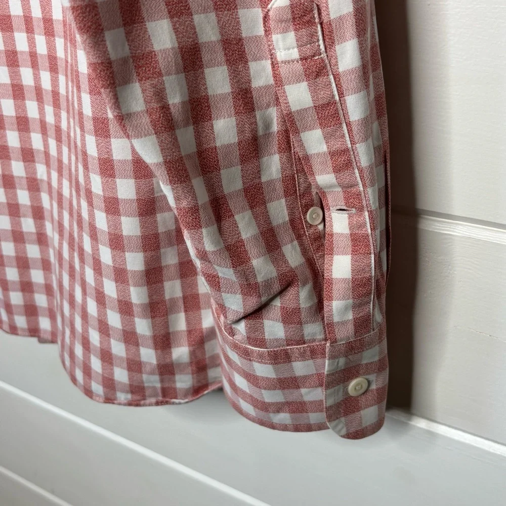 J. Crew Red & White Gingham Check Button Down Shirt Men’s L Long Sleeve Cotton